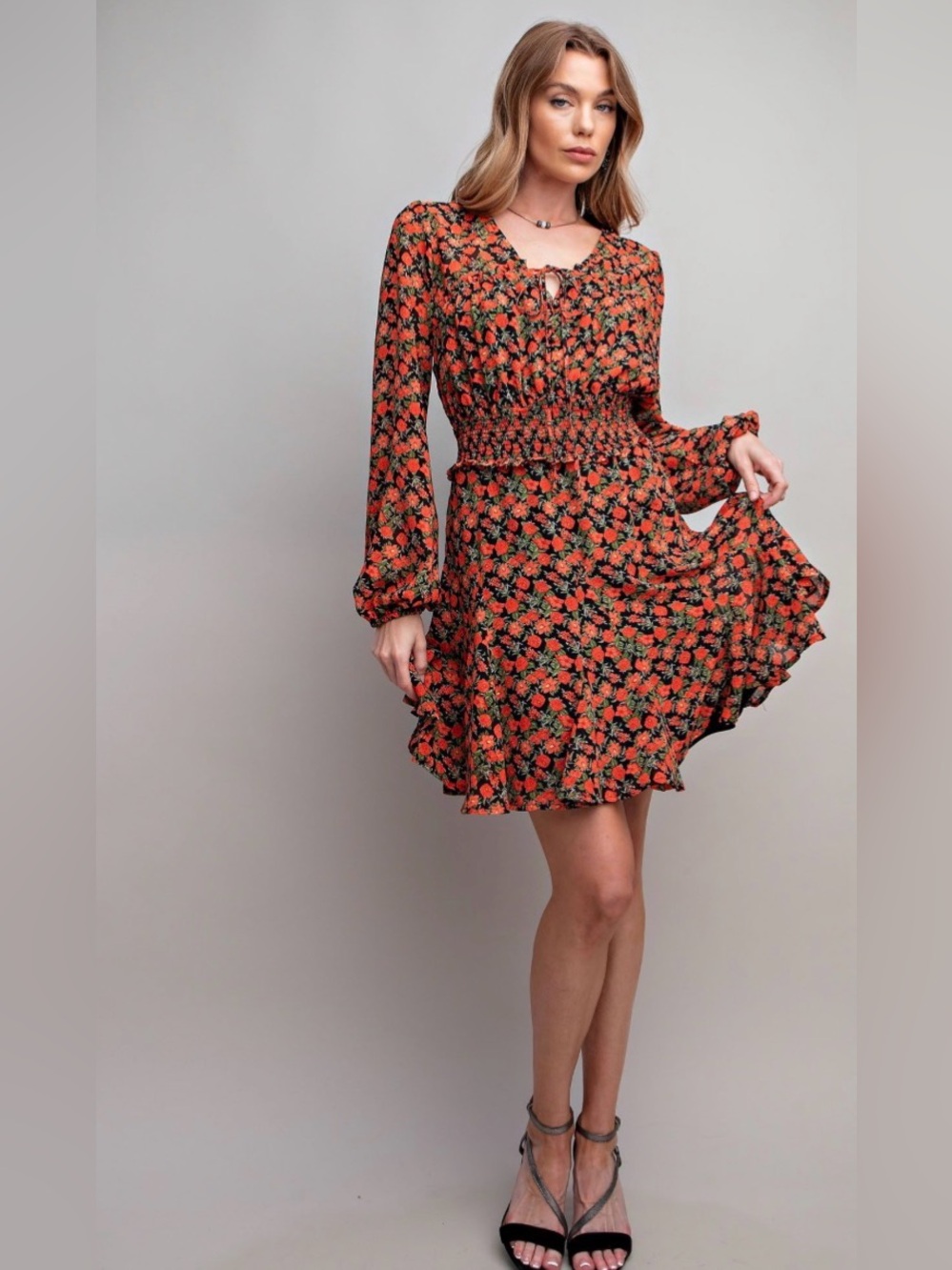 NEW! EASEL FLORAL PRINTED CHIFFON SKATER DRESS
